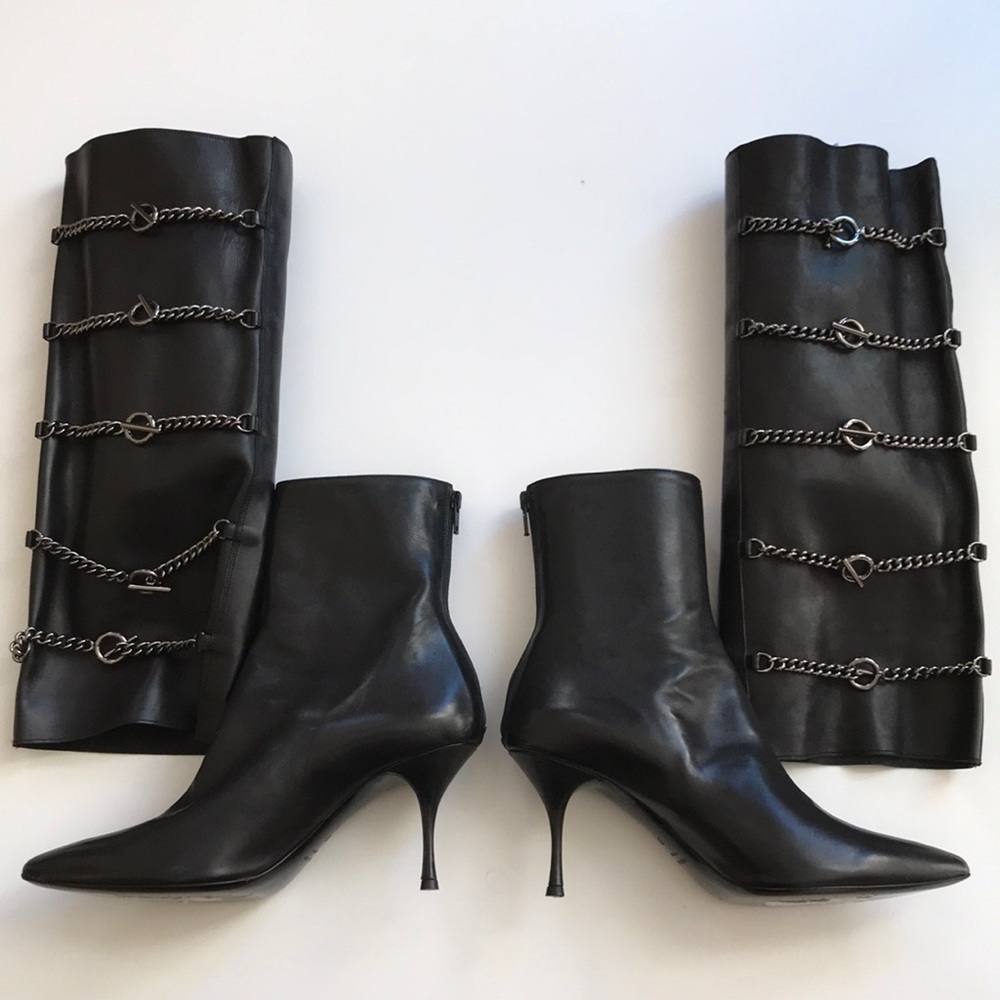 Hollywould Ellie Leather Ankle & Knee High Chain Leather Boots Black EU 39 NIB - Picture 2 of 16